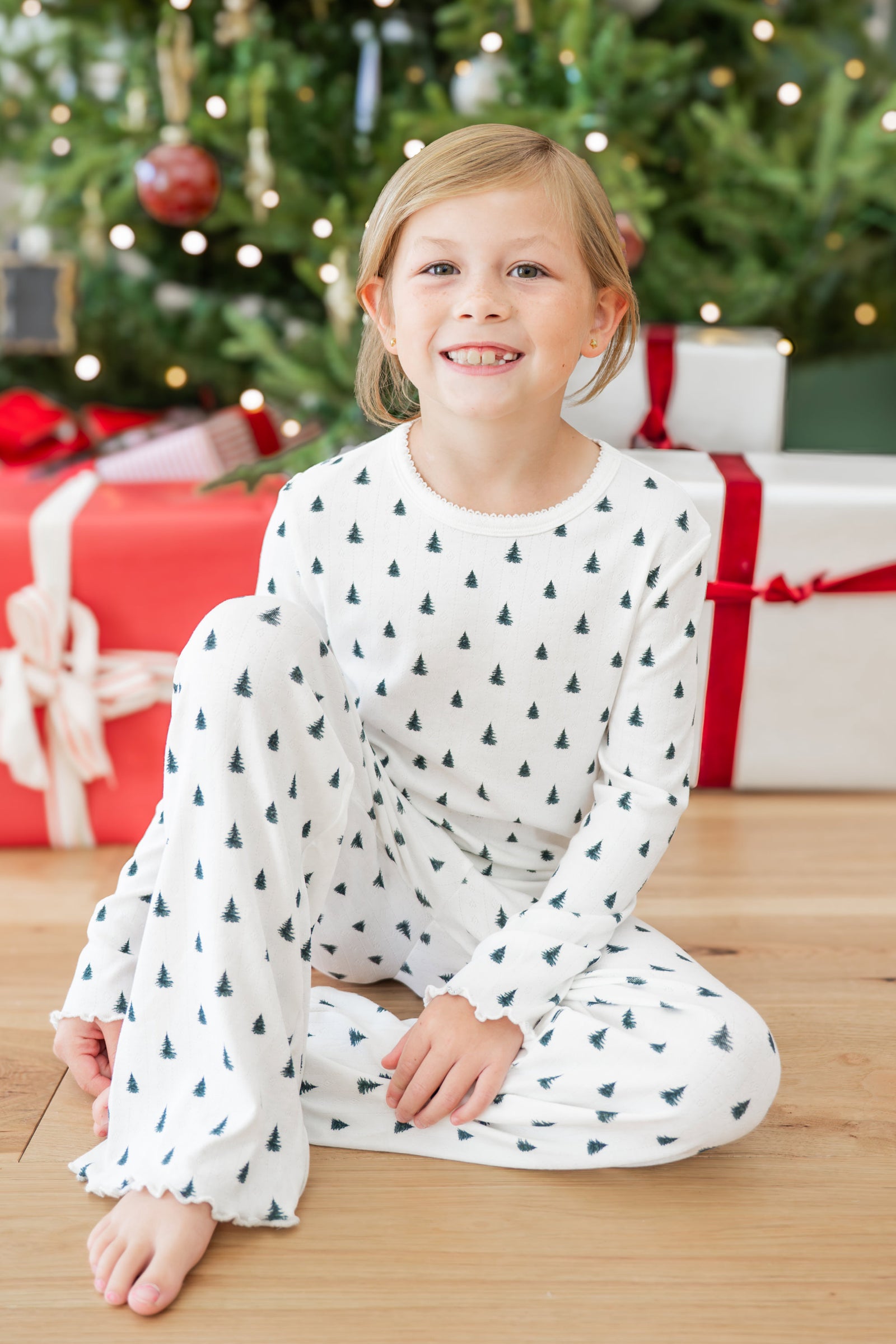 Pointelle Long Sleeve Set in Christmas Trees - Image 2