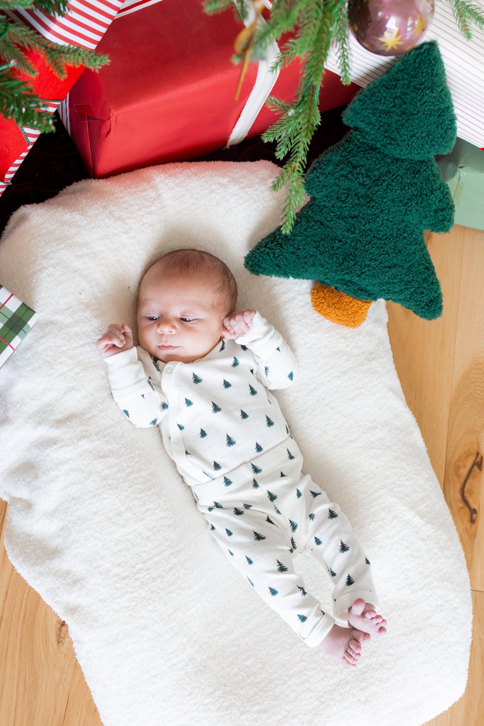 Pointelle Kimono Set in Christmas Trees