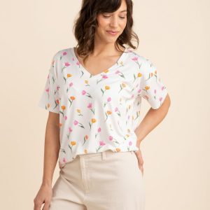 Women's Oversized V-Neck Tee in Tulip