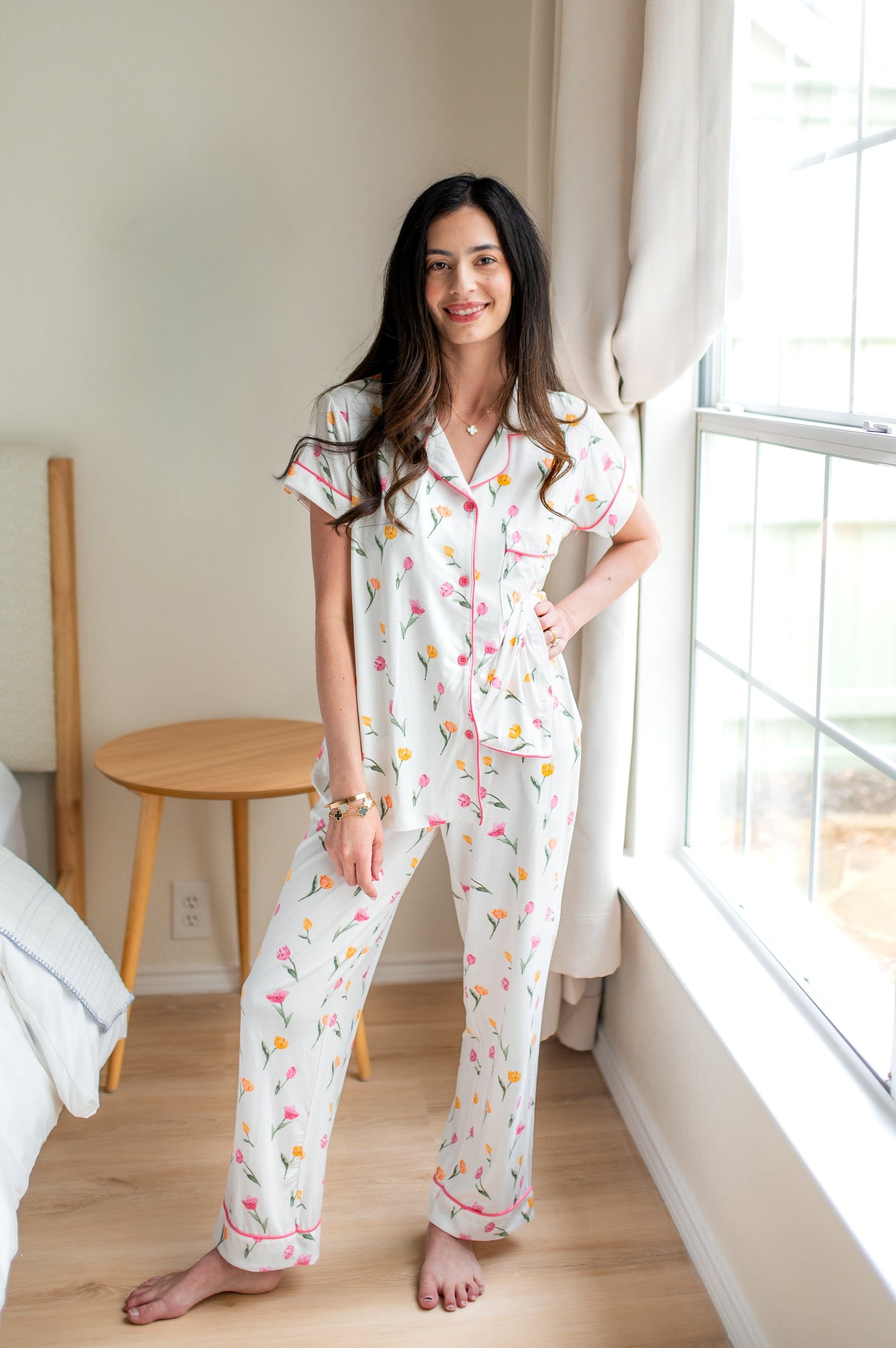 Women's Short Sleeve Cropped Pajama Set in Tulip - Image 5