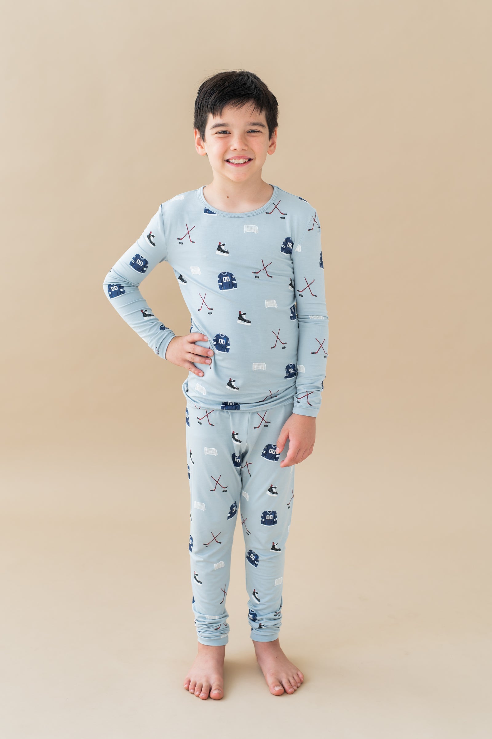 Long Sleeve Pajamas in Vintage Hockey