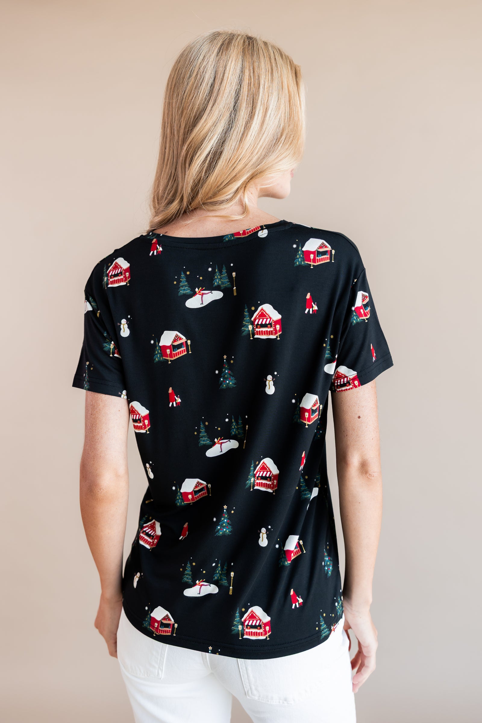 Women's Oversized V-Neck Tee in Winter Wonderland - Image 2