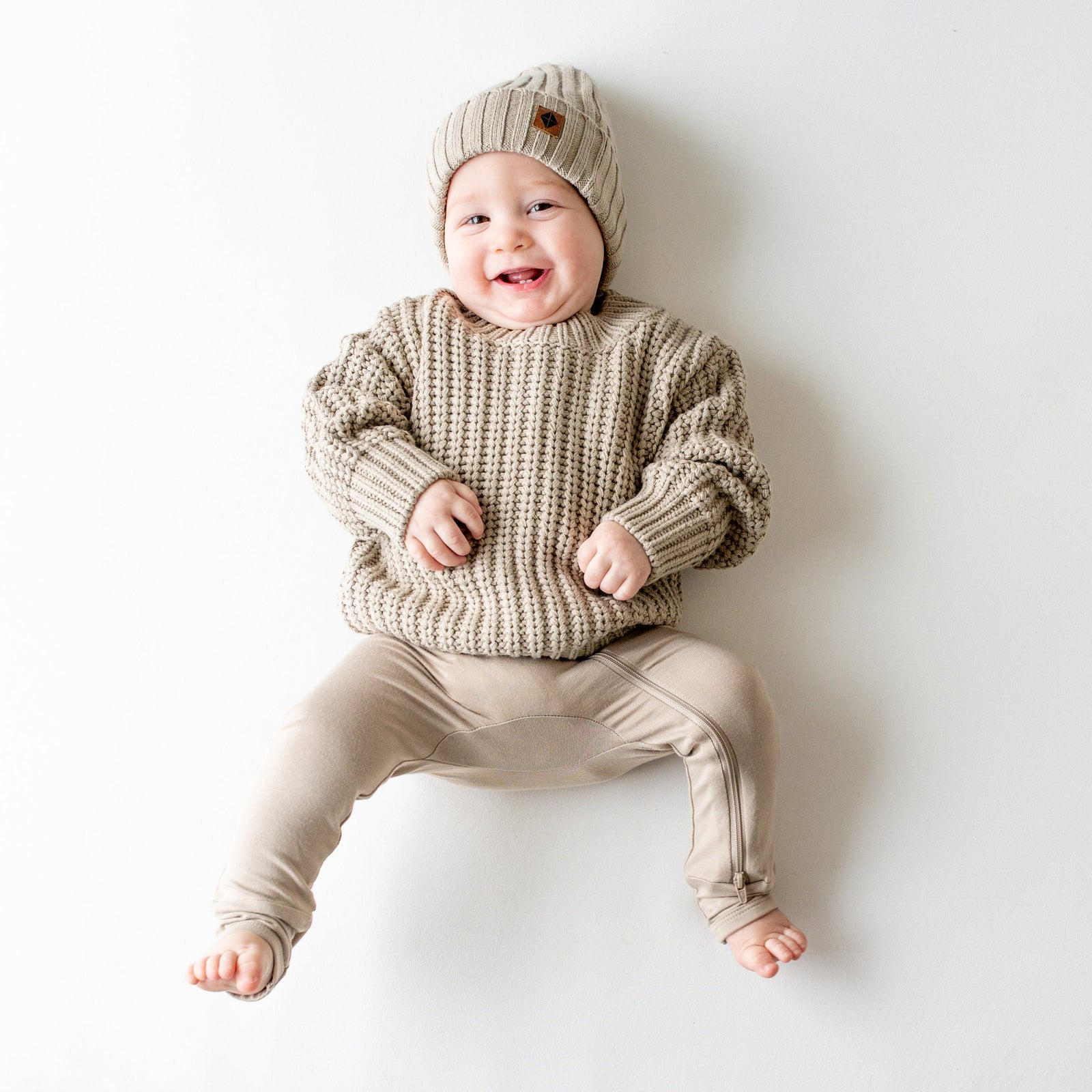 Chunky Knit Ribbed Beanie in Almond - Image 2