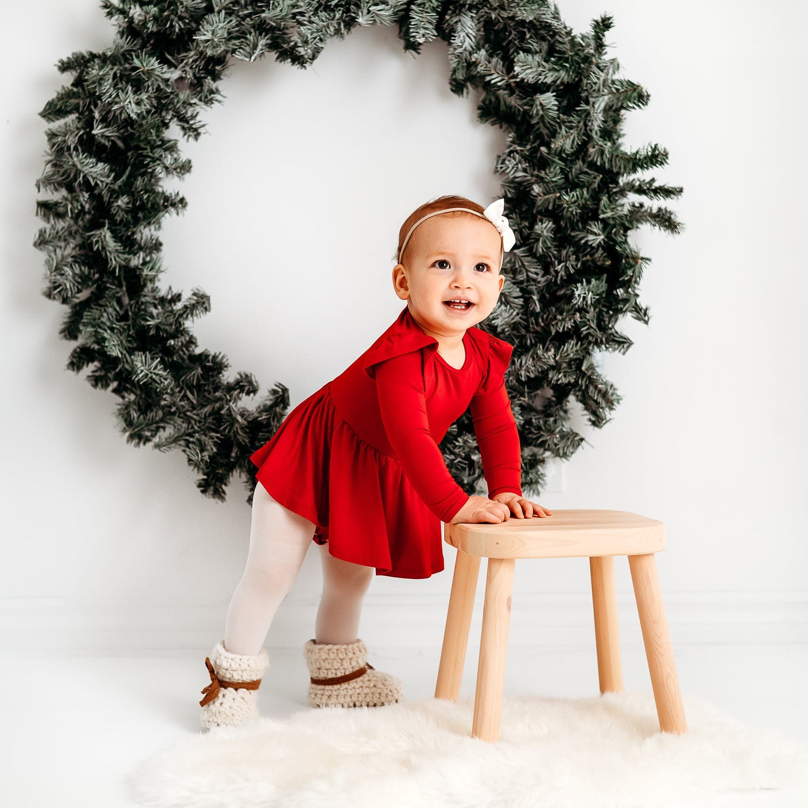 Long Sleeve Twirl Bodysuit Dress in Cardinal - Image 3