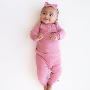 Ribbed Infant Henley Set in Apple Blossom