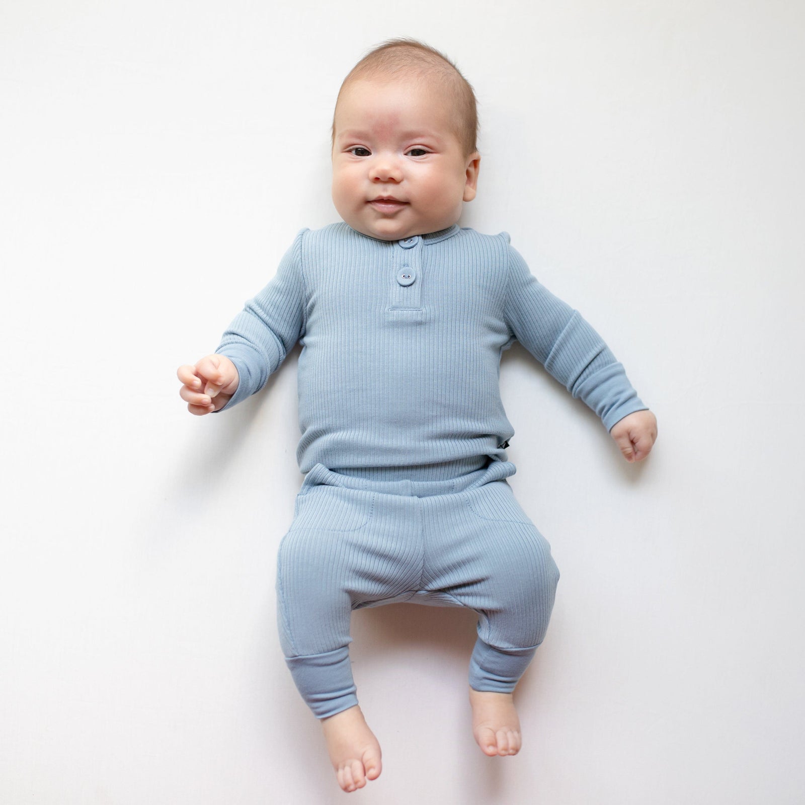 Ribbed Infant Henley Set in Slate - Image 4