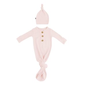Ribbed Knotted Day Gown with Hat Set in Blush