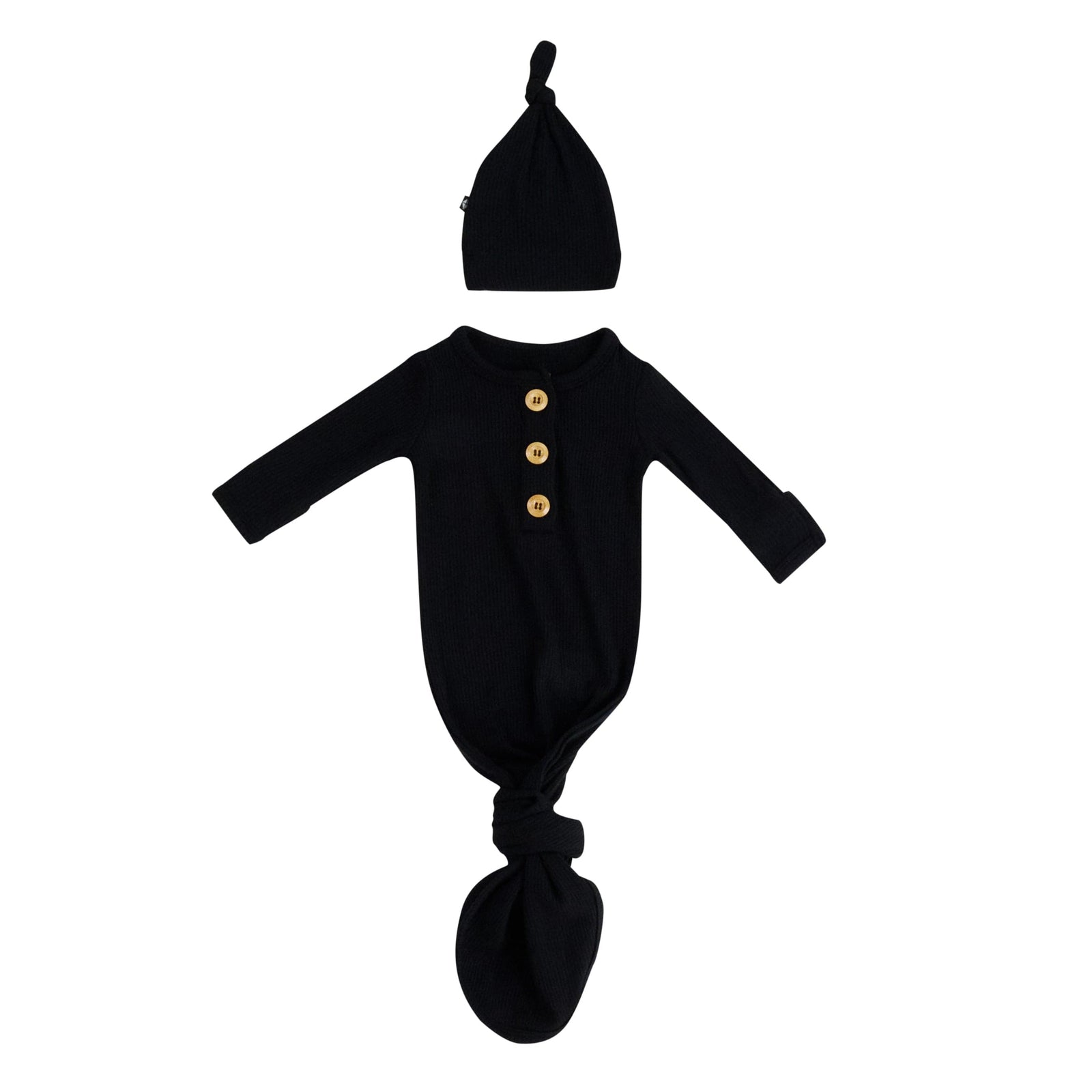 Ribbed Knotted Day Gown with Hat Set in Midnight - Image 2