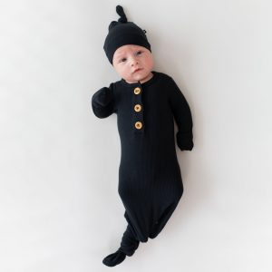 Ribbed Knotted Day Gown with Hat Set in Midnight