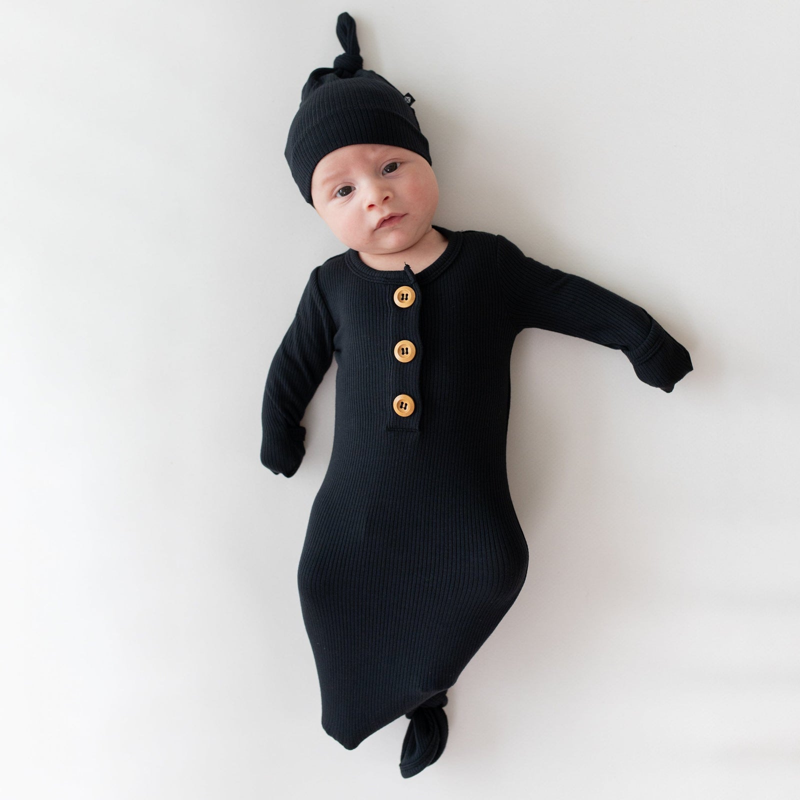 Ribbed Knotted Day Gown with Hat Set in Midnight - Image 3