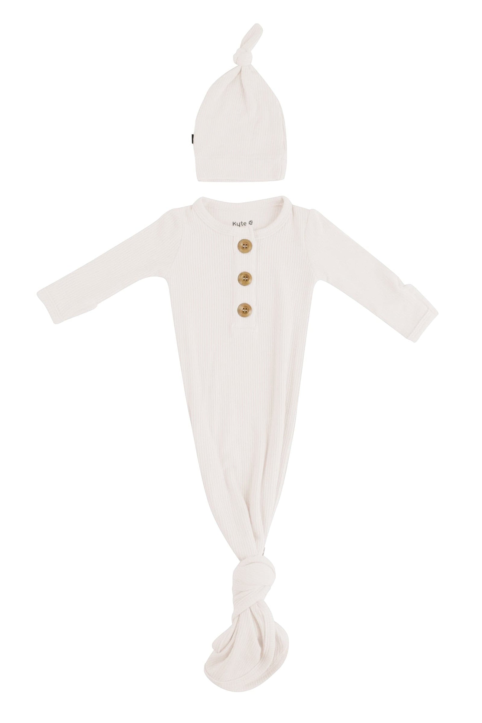 Ribbed Knotted Day Gown with Hat Set in Oat - Image 2