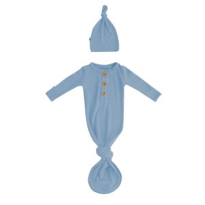 Ribbed Knotted Day Gown with Hat Set in Slate