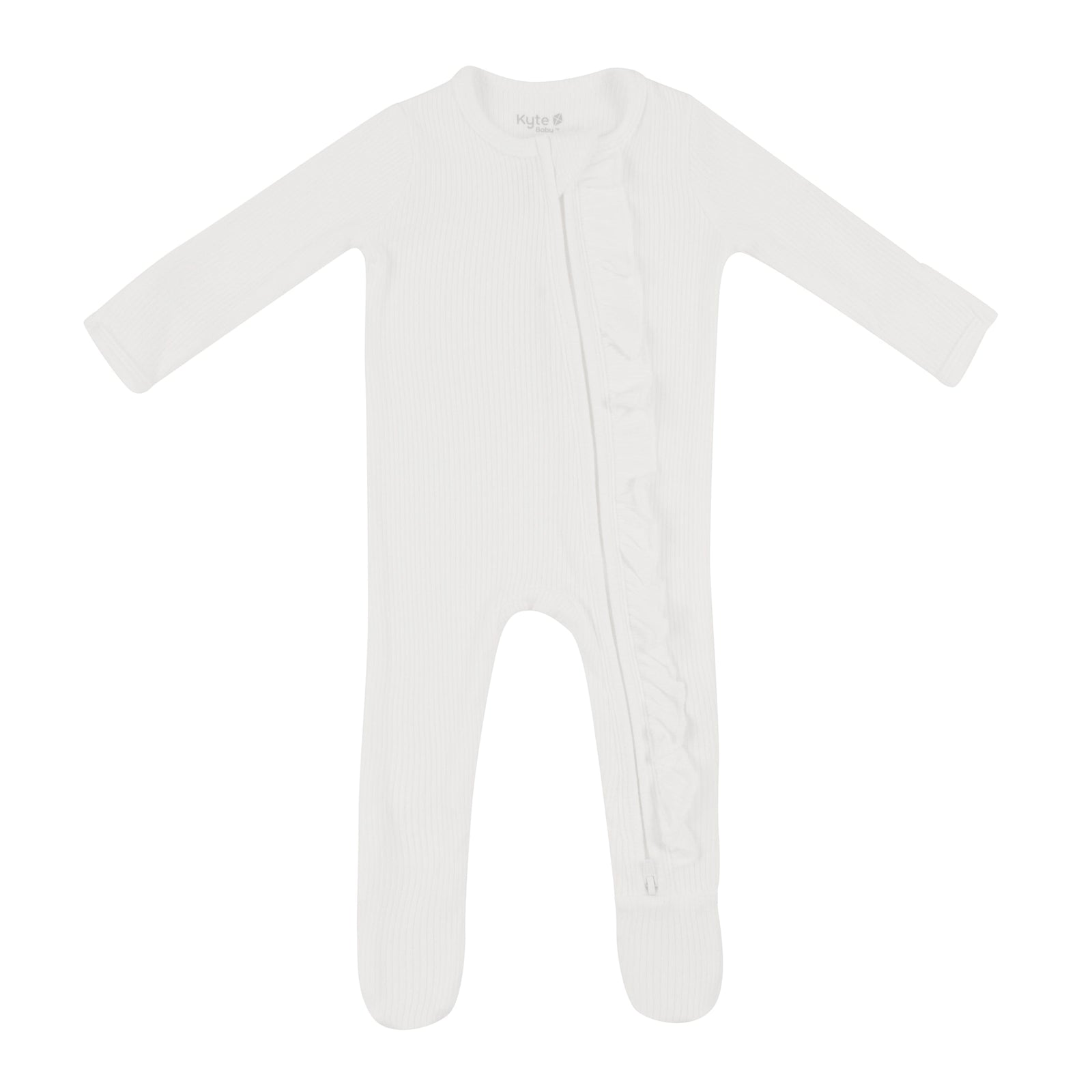 Ribbed Ruffle Zipper Footie in Cloud - Image 2