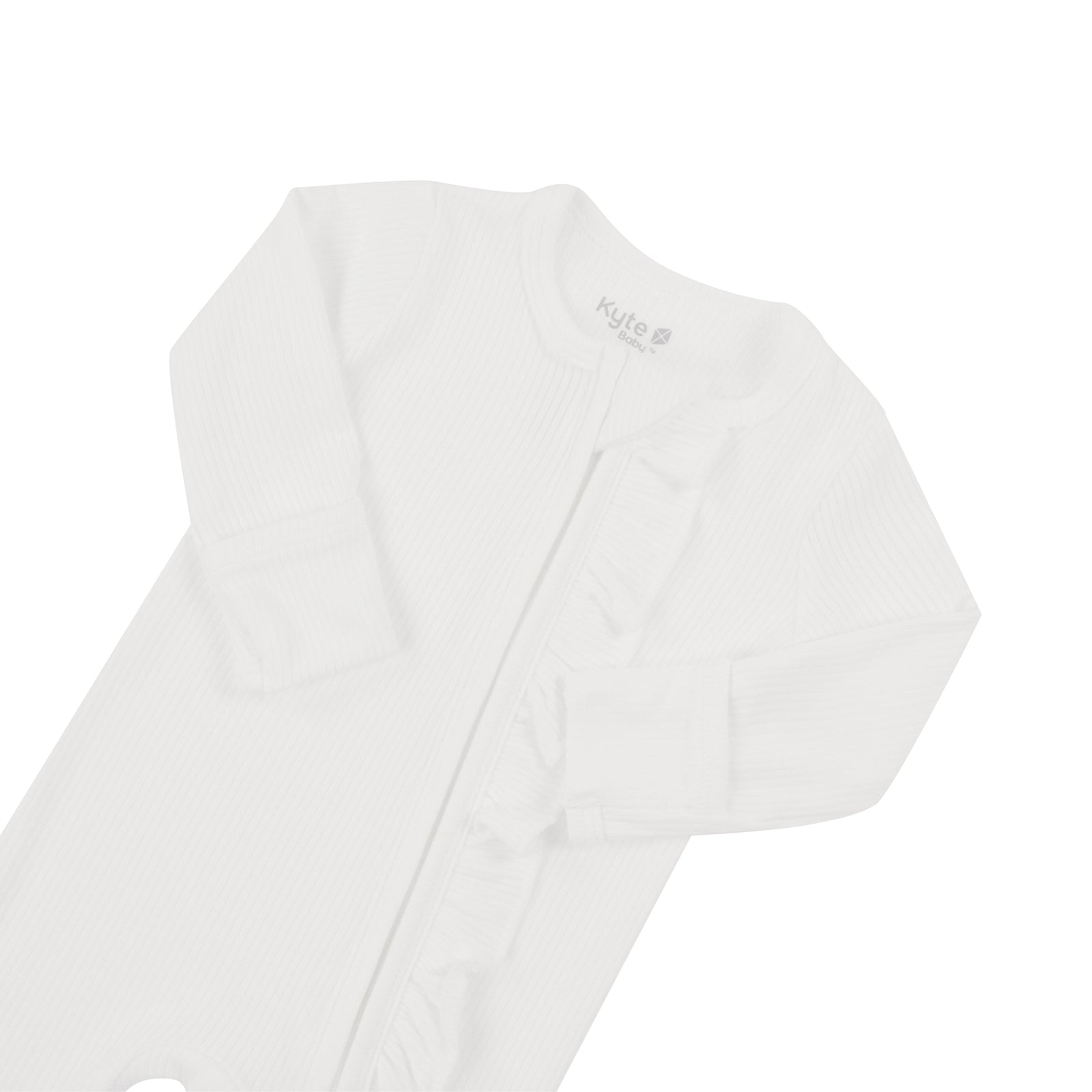Ribbed Ruffle Zipper Footie in Cloud - Image 4