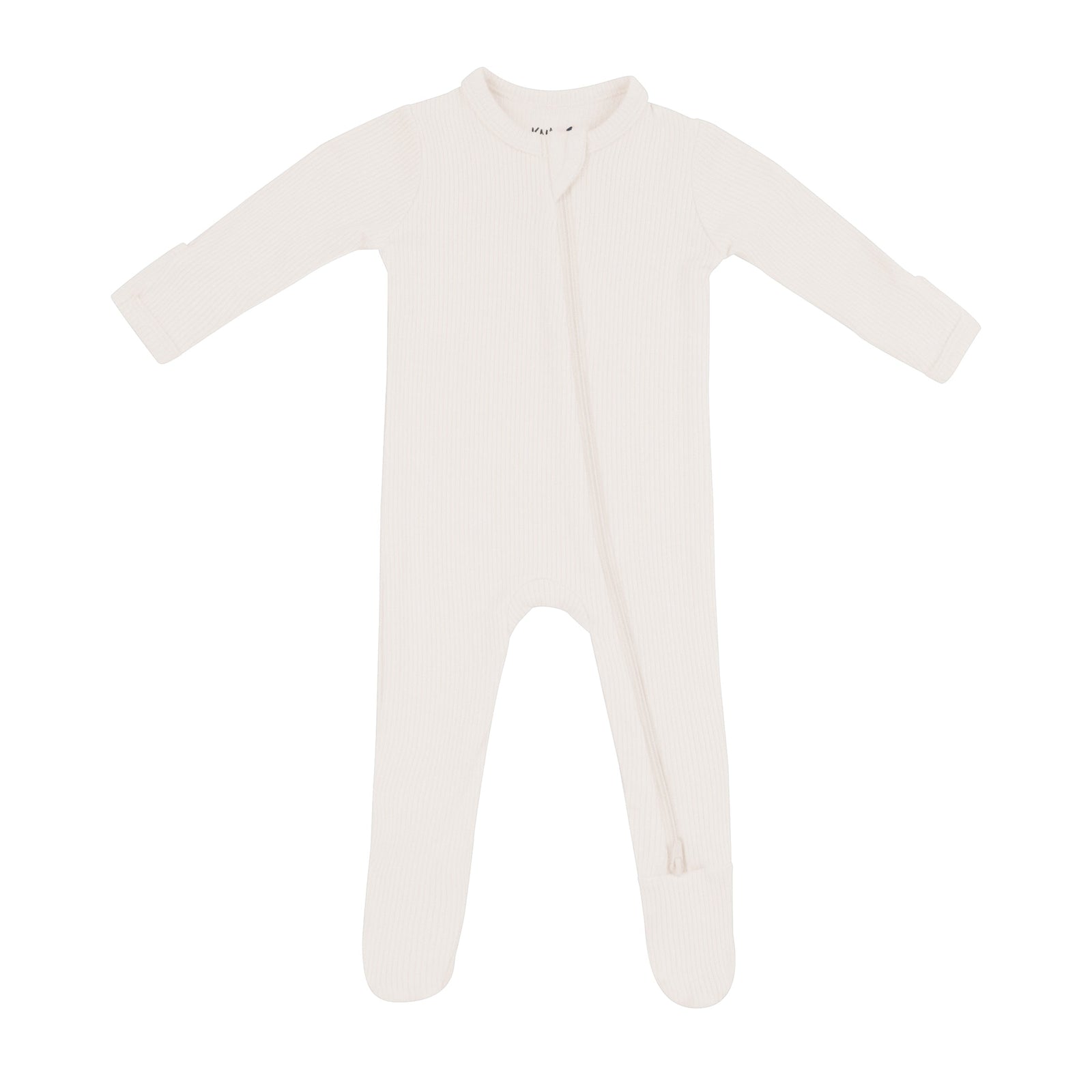 Ribbed Zipper Footie in Oat - Image 2