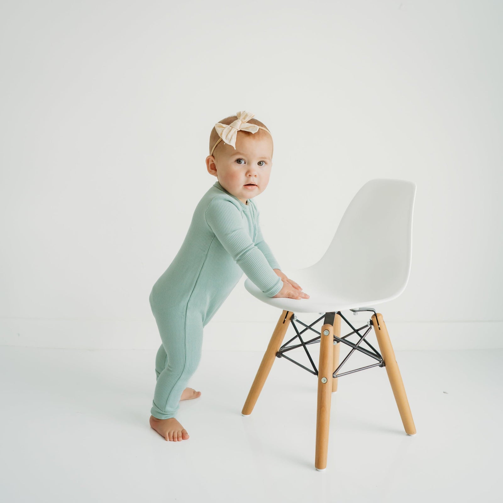 Ribbed Zipper Romper in Sage - Image 3
