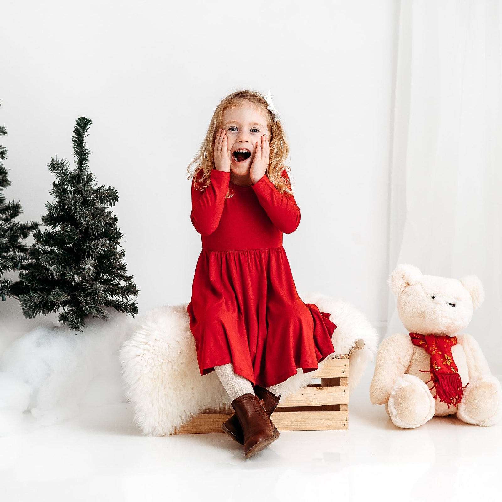 Long Sleeve Twirl Dress in Cardinal - Image 3