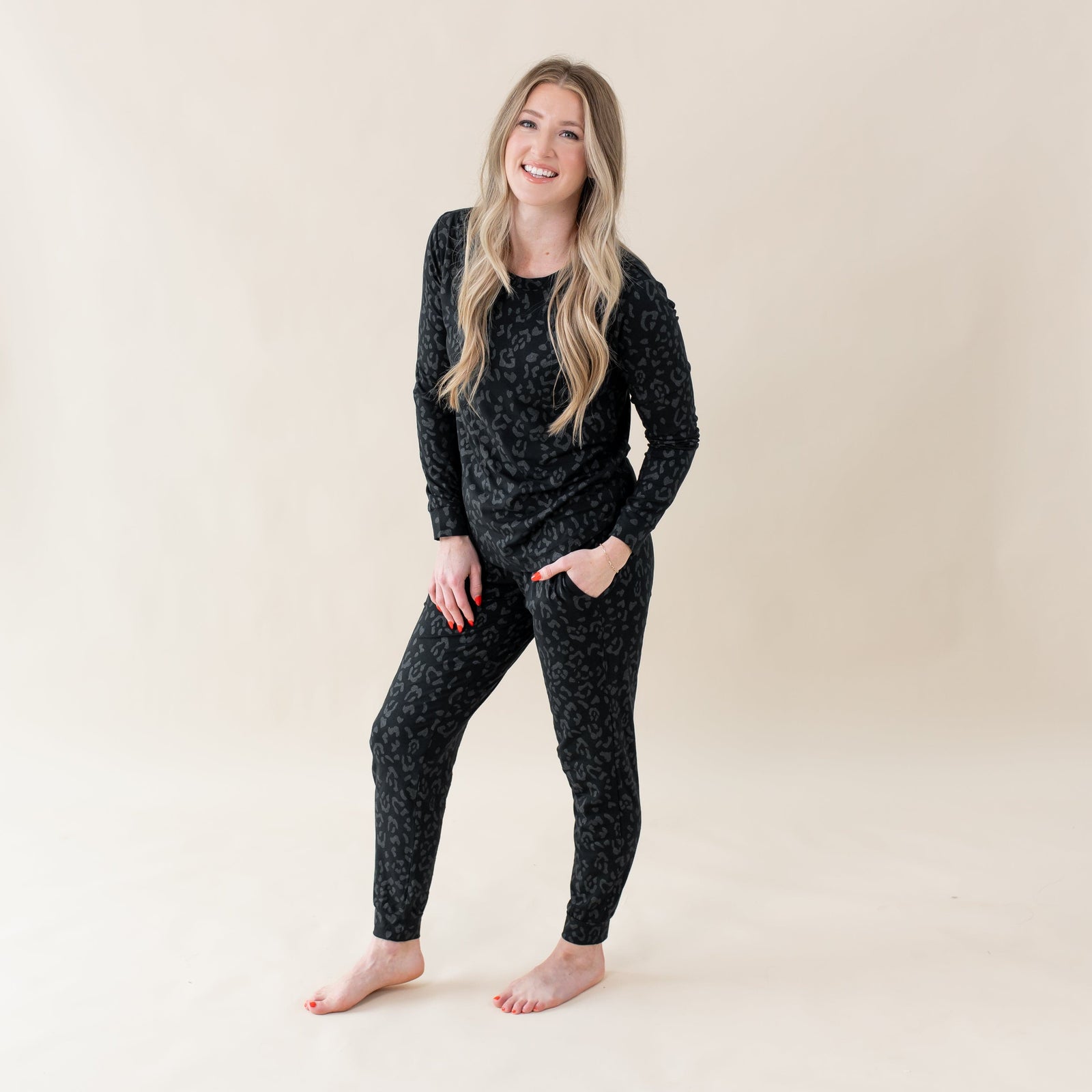 Women's Jogger Pajama Set in Midnight Leopard - Image 2