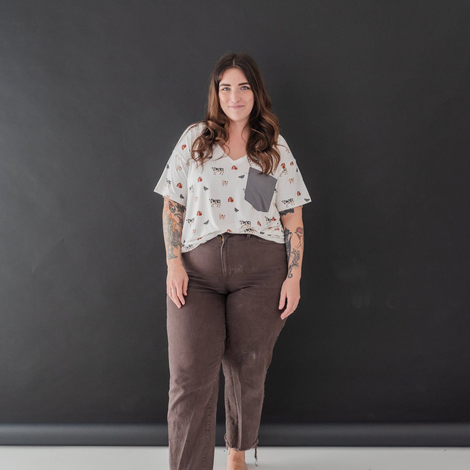 Women's Oversized V-Neck Tee in Farm - Image 3