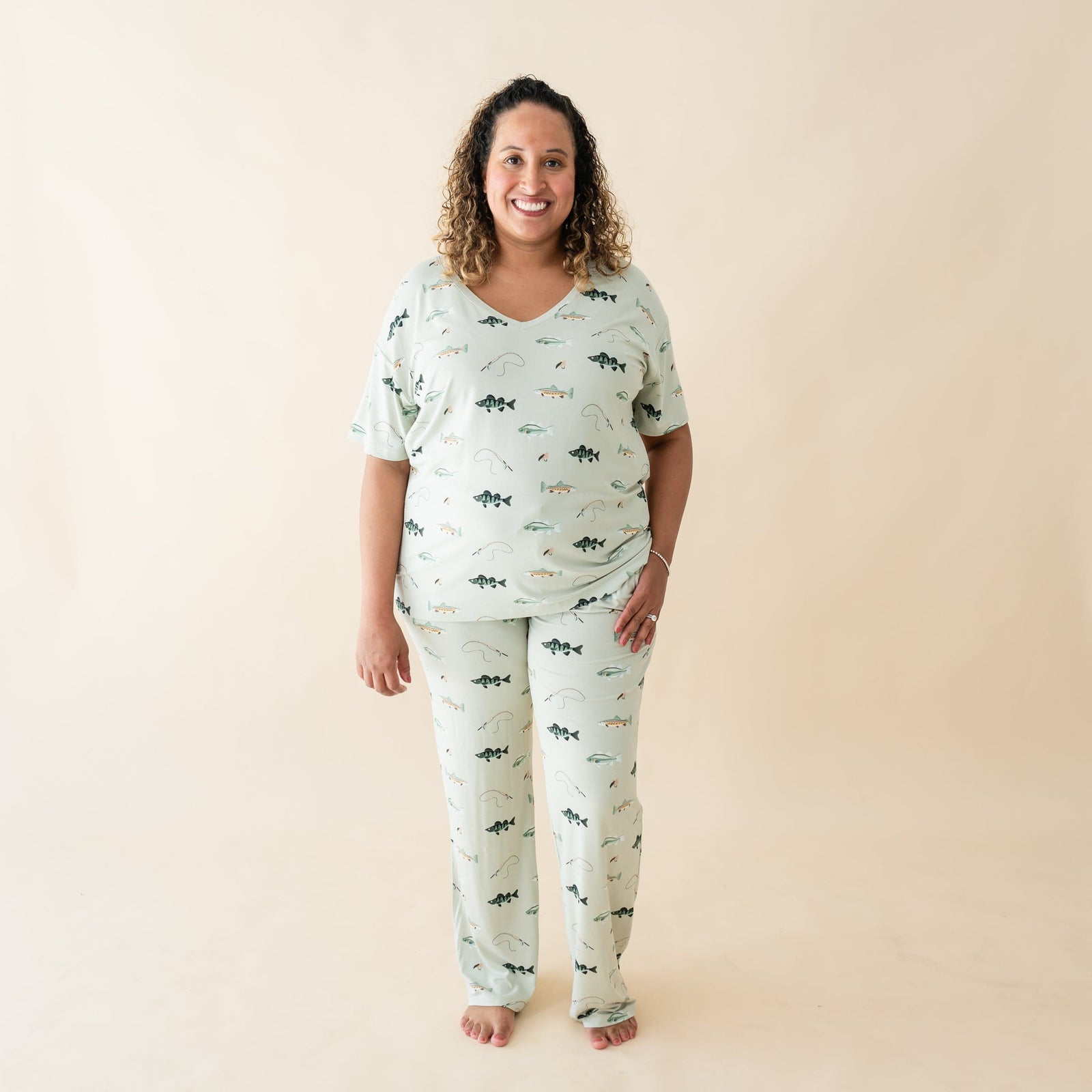 Women's Oversized V-Neck Tee in Fishing - Image 3