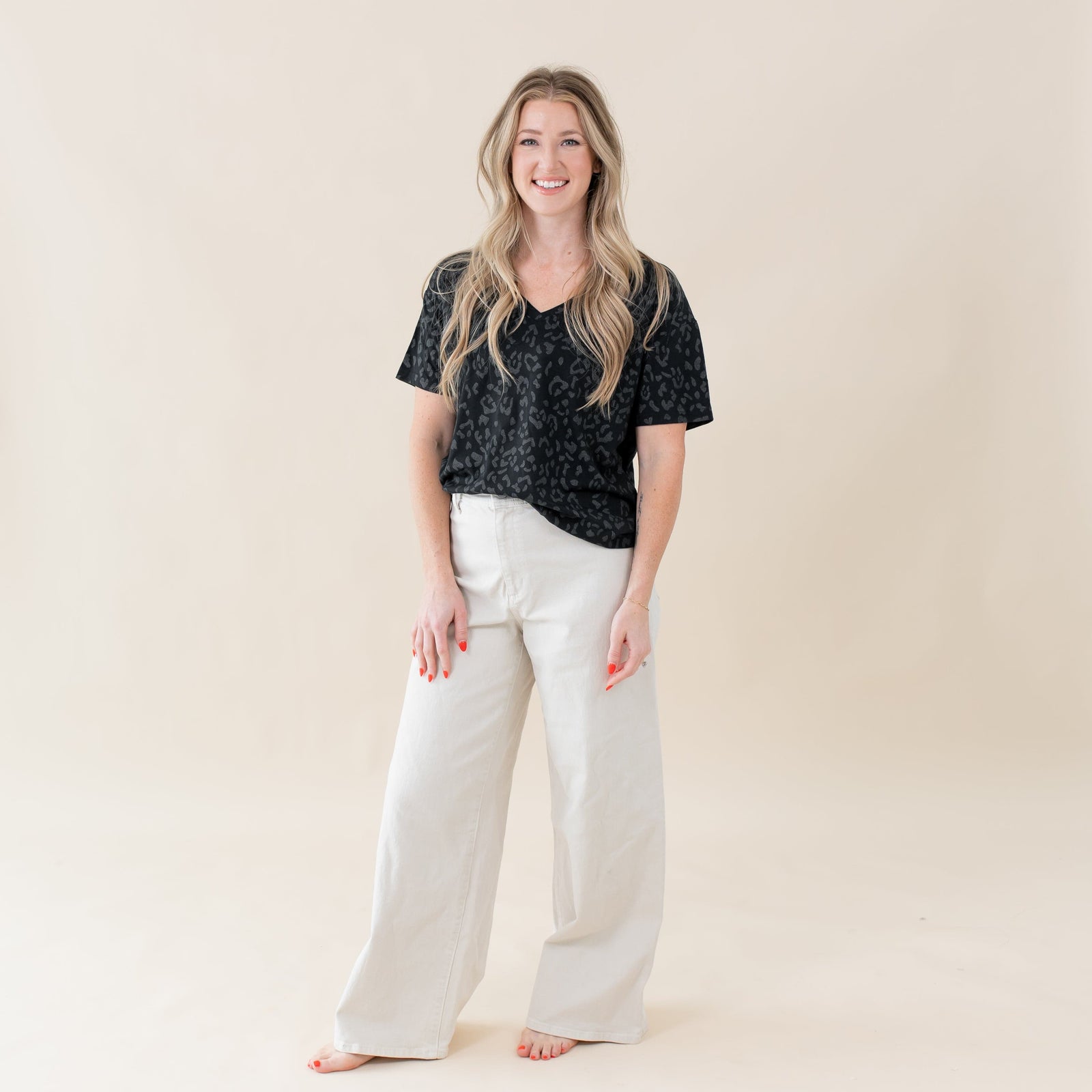 Women's Oversized V-Neck Tee in Midnight Leopard - Image 2