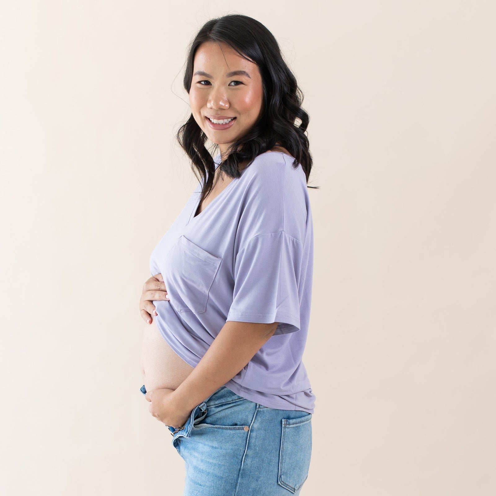 Women's Oversized V-Neck Tee in Taro - Image 2