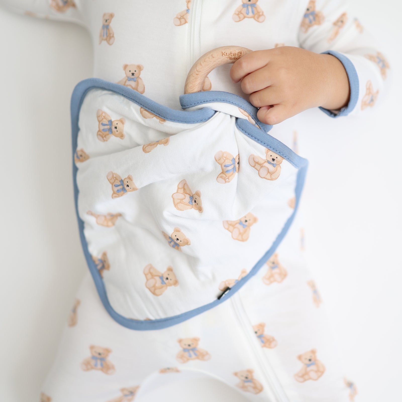 Lovey in Teddy Bear with Removable Wooden Teething Ring