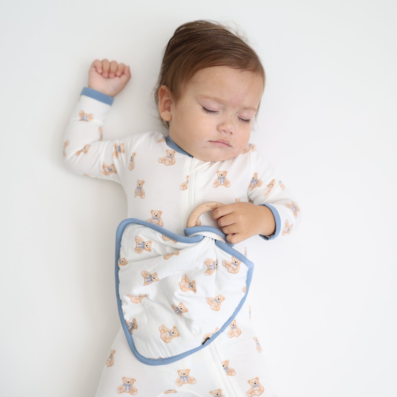 Lovey in Teddy Bear with Removable Wooden Teething Ring - Image 4