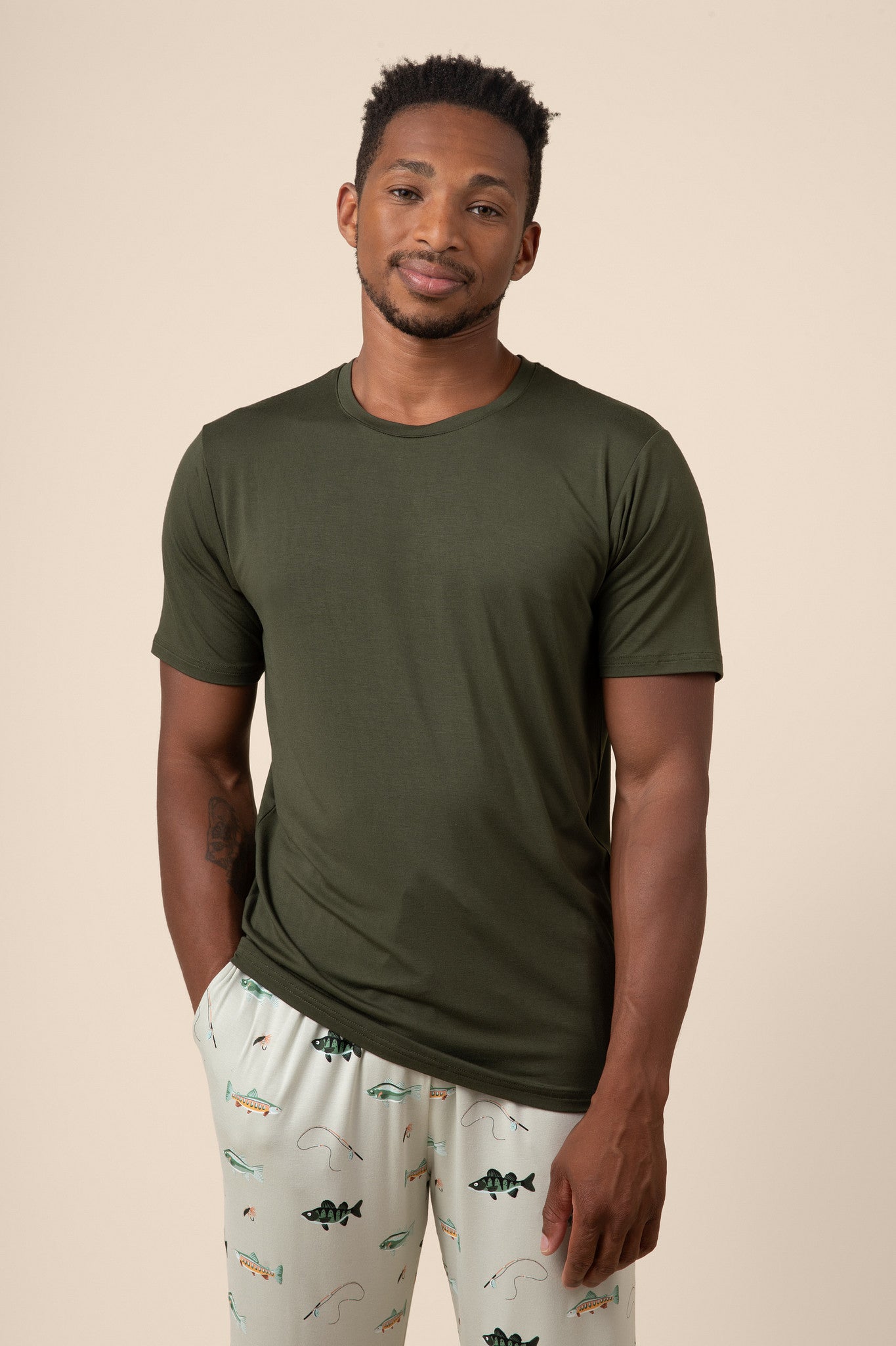 Men's Short Sleeve & Pant PJ Set in Fishing - Image 2