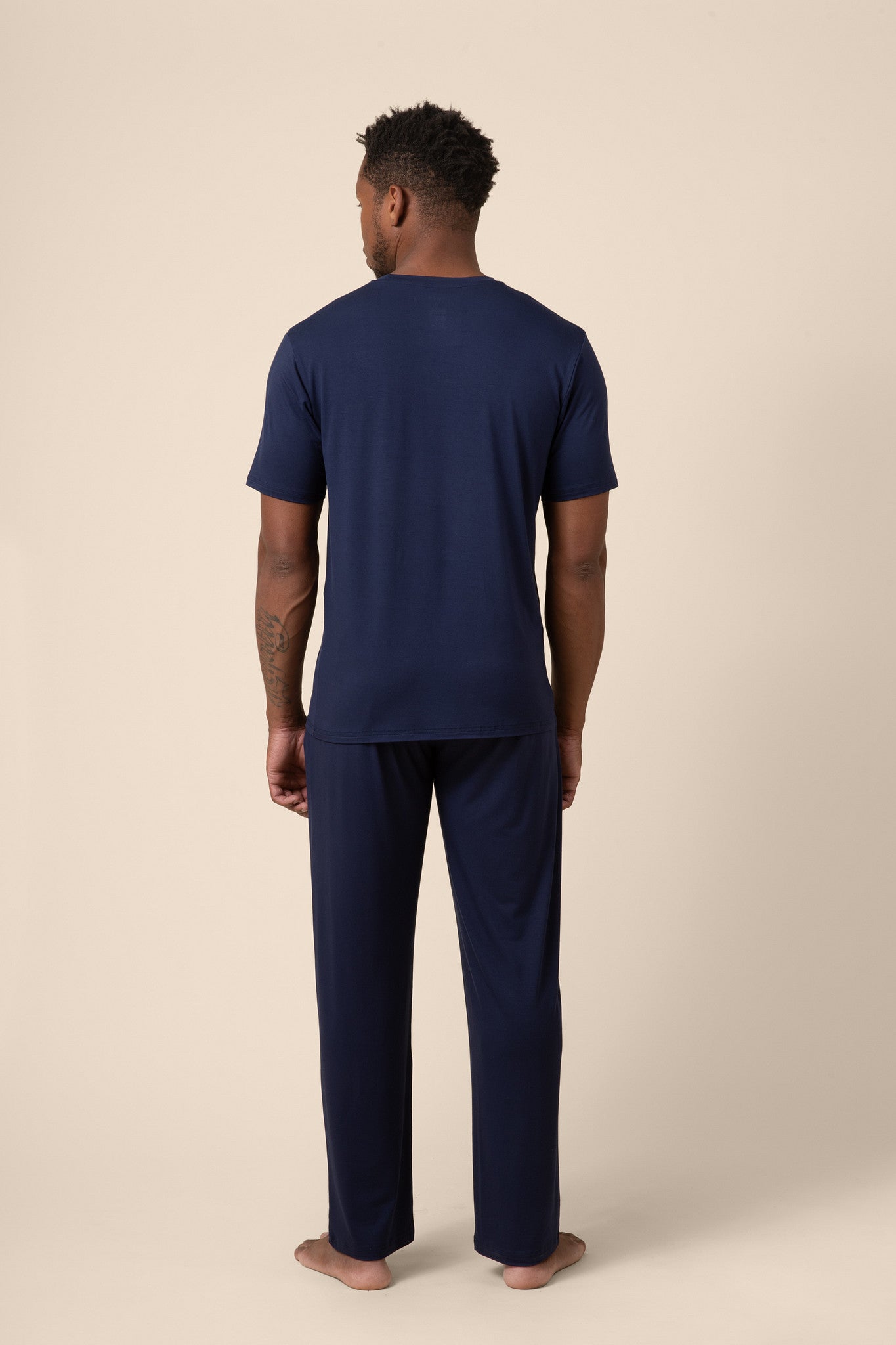 Men's Short Sleeve & Pant PJ Set in Navy - Image 4