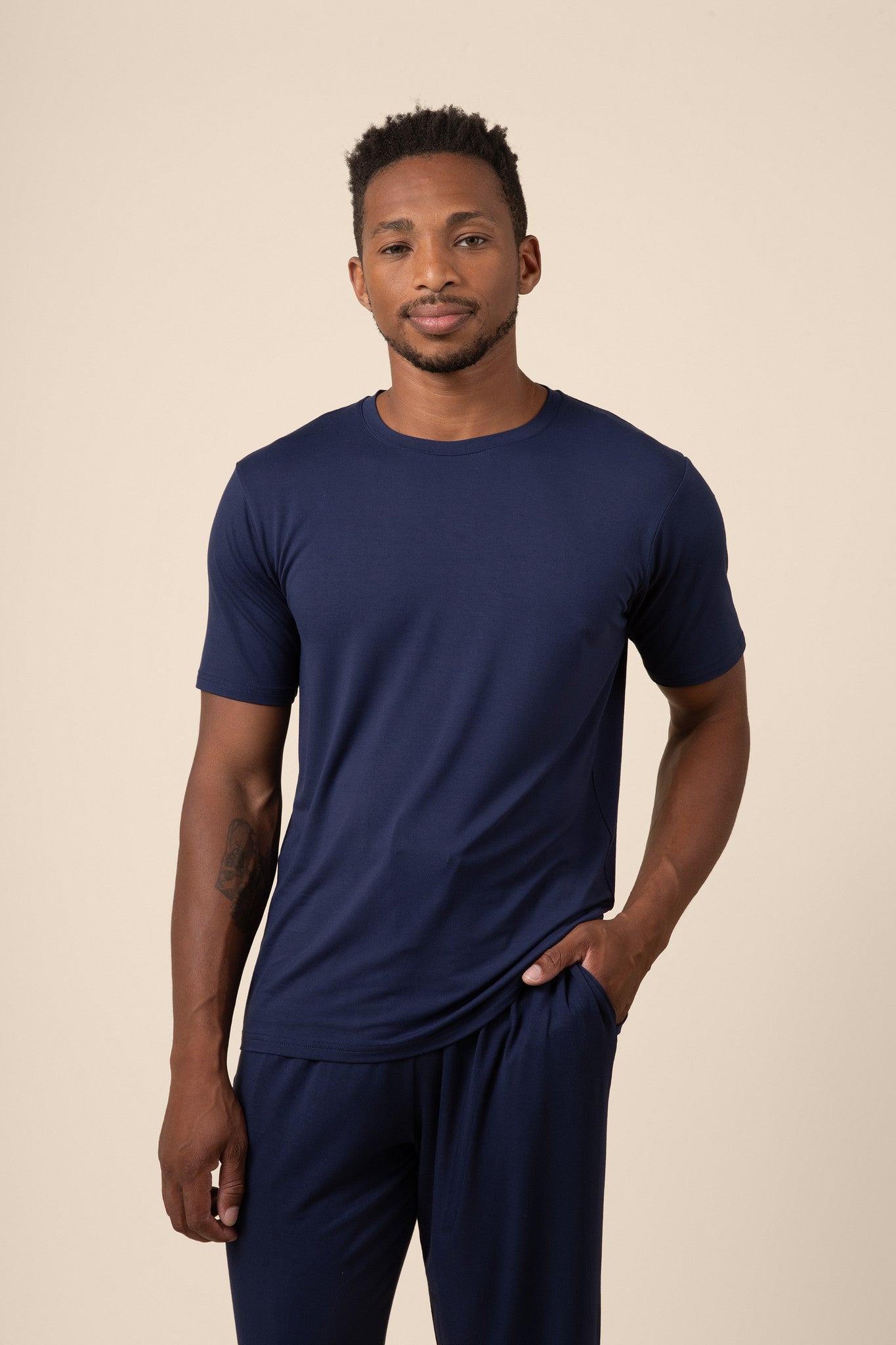 Men's Short Sleeve & Pant PJ Set in Navy - Image 2